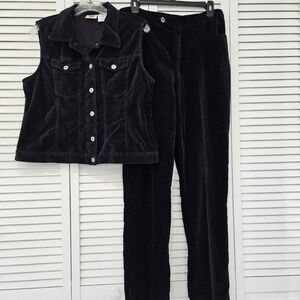 Vintage 90s Faded Glory Two Piece Velvet Velour Pants & Vest Set